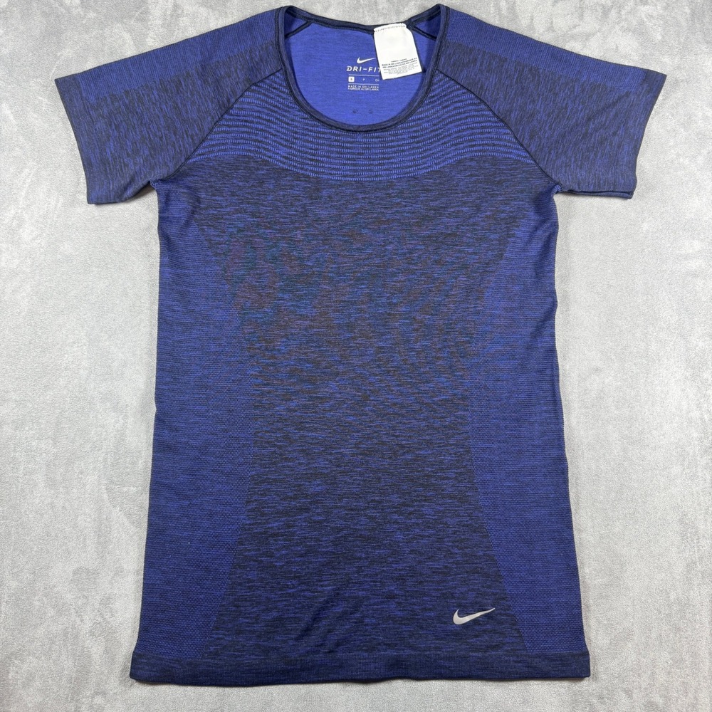 Nike Womens Dri-FIT Knit Short‎ Sleeve Running Shirt Blue Heather Small